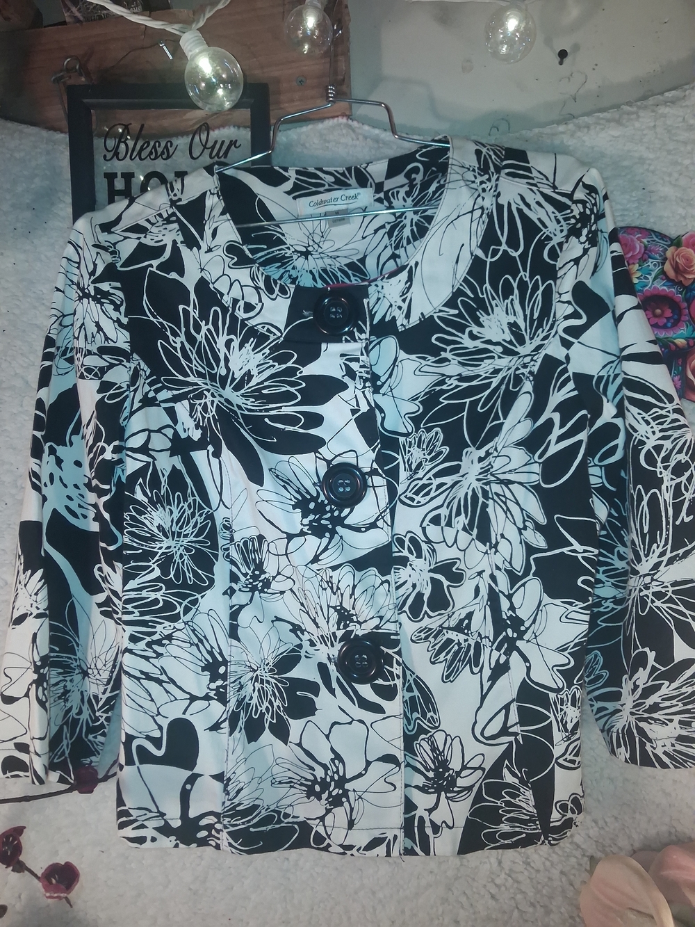 Coldwater Creek Black and White Floral Jacket